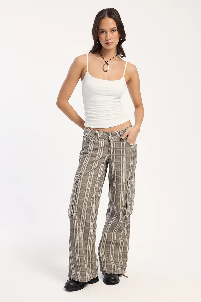 Neovision Checkline Low Rise Cargo Pant Brown Print