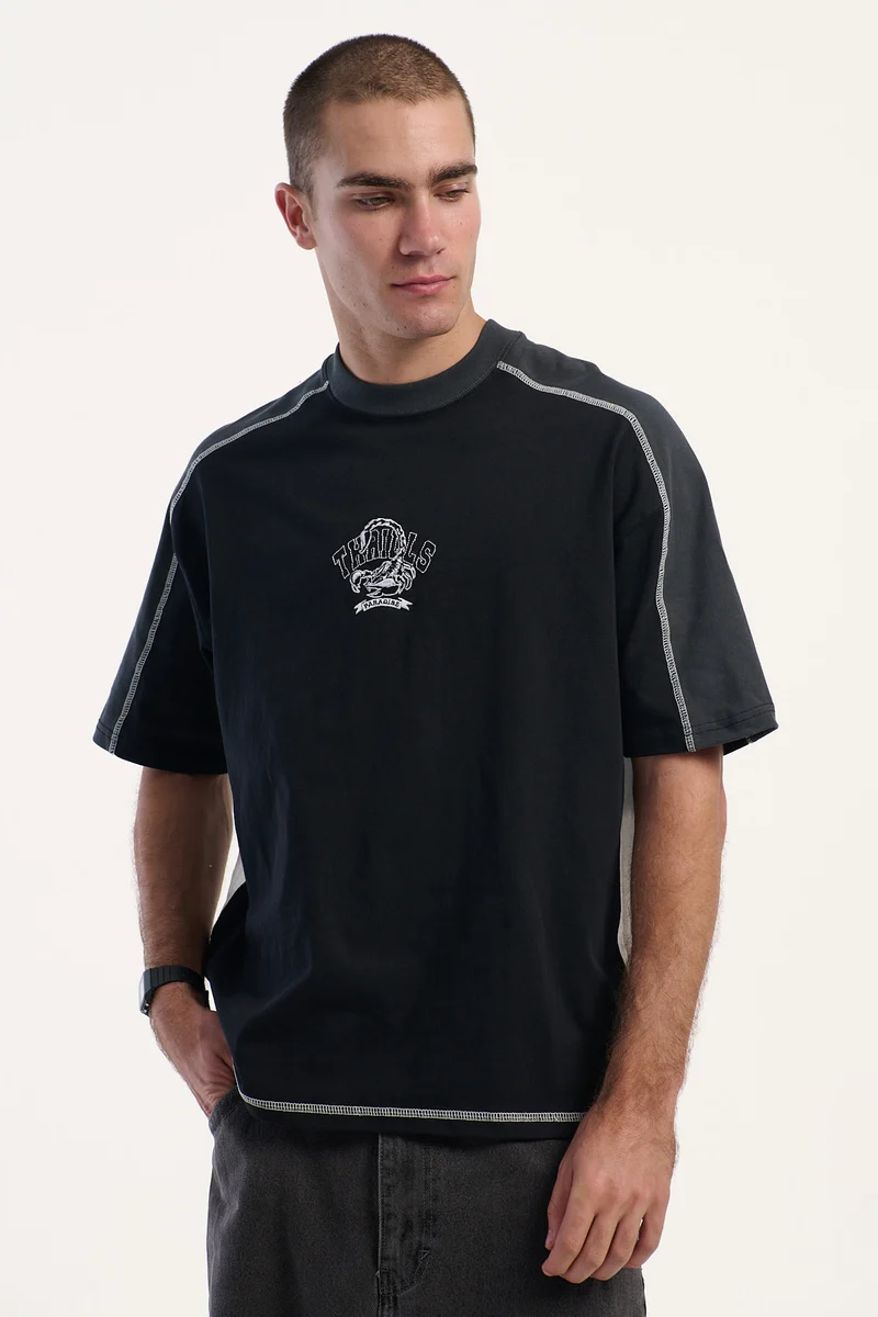 Thrills Sting Of Defeat Panel Box Fit Oversize Tee Black