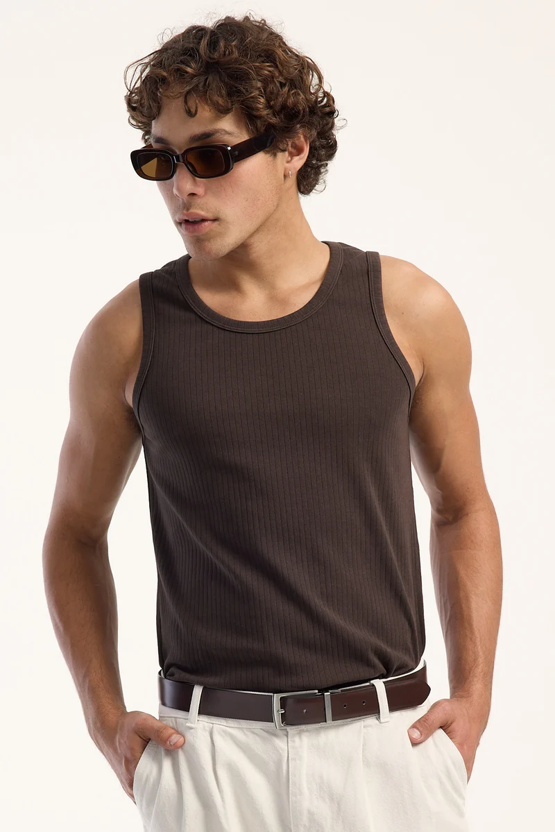 Common Need Avenue Scoop Neck Singlet Tank Coffee Brown