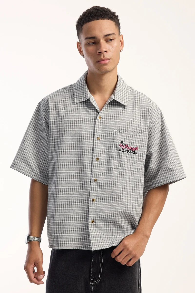 Worship Tainted Love Box Crop Short Sleeve Shirt Steel Grey
