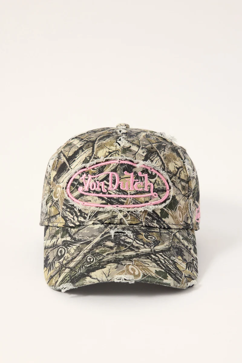 Von Dutch Eyecamo Destroyed Dad Cap Washed Camo/Pink