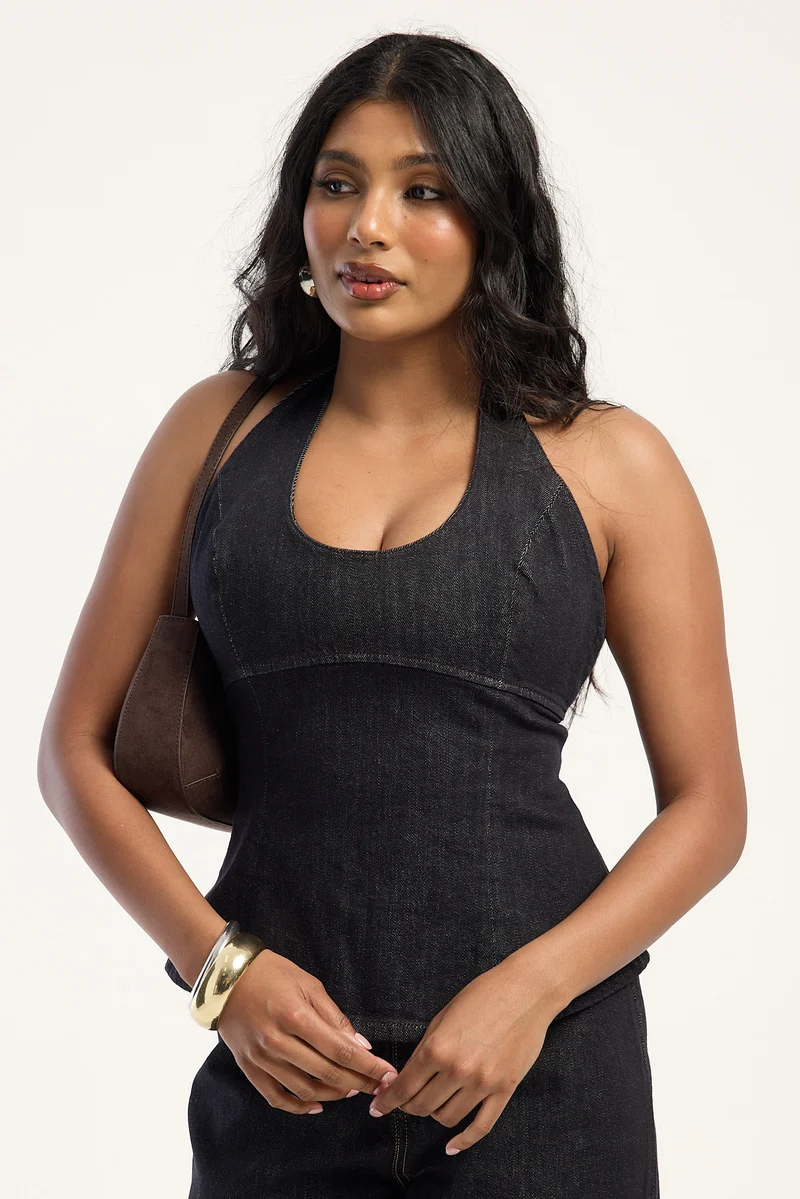 Perfect Stranger Huddy Denim Top Dark Indigo