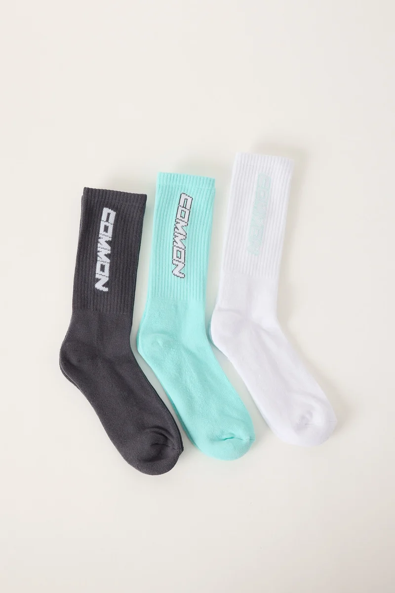Common Need Hardline Sock 3 Pack White/Aqua/Grey