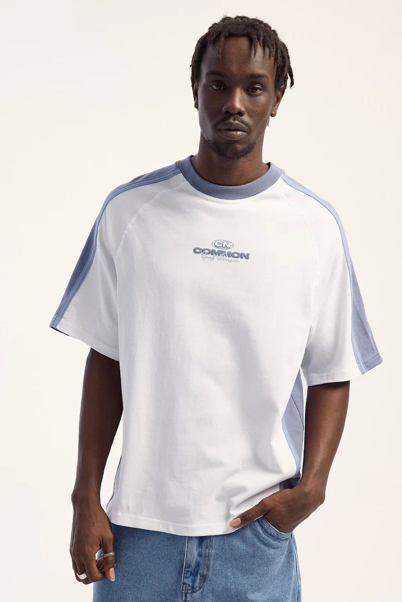 Common Need Pivot Raglan Heavyweight Easy Tee White/Navy
