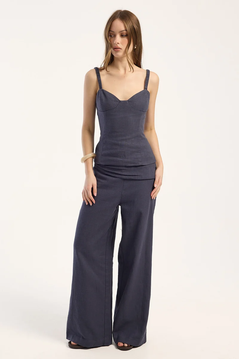 Perfect Stranger Sutton Linen Fold Over Pants Slate