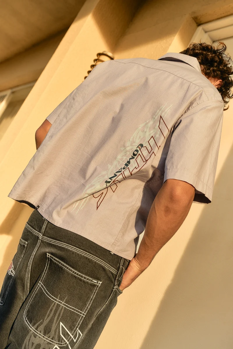 Thrills Outcast Pinstripe Box Crop Shirt Grey