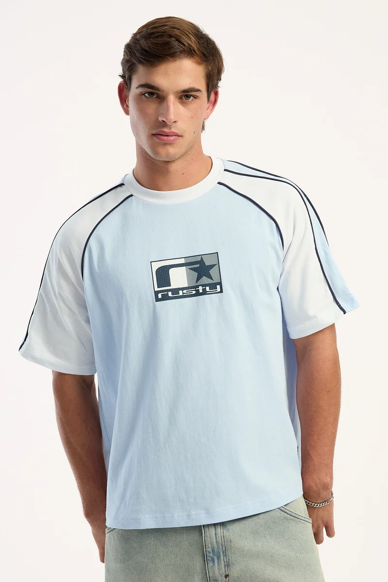 Rusty Tekka Cropped Raglan Tee Sky Blue