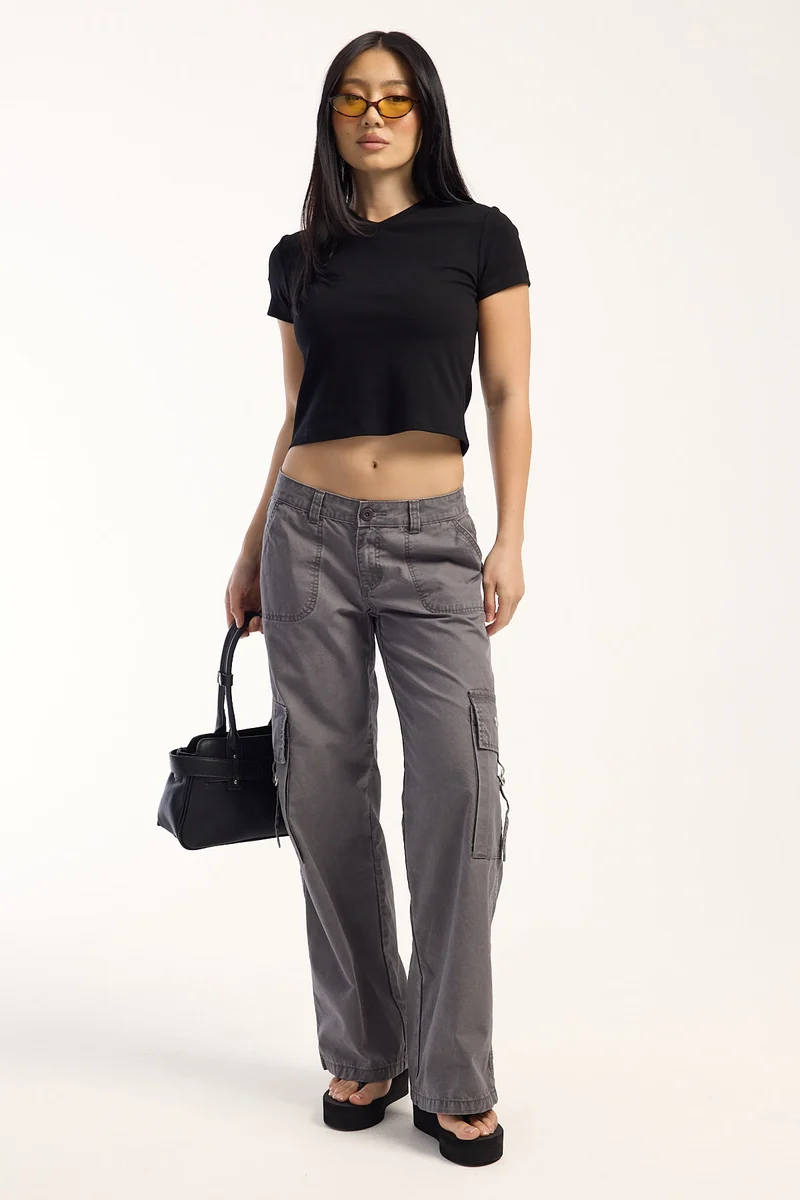 Thrills On Repeat Micro Rise Cargo Pant Charcoal