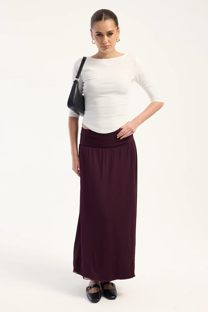 Luck & Trouble Millie Mesh Maxi Skirt Burgundy