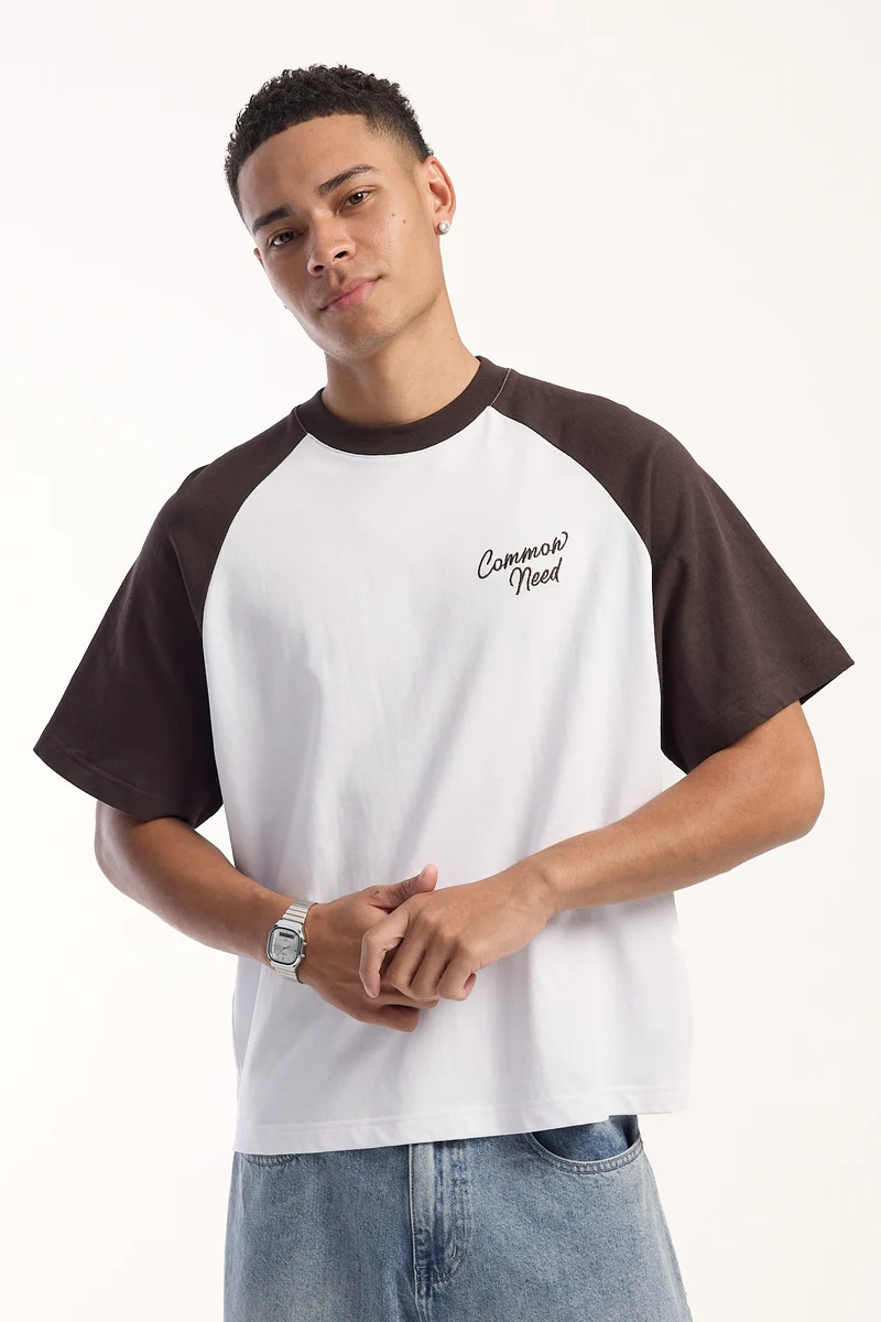 Common Need Flashback Raglan Heavyweight Signature Tee White/Brown