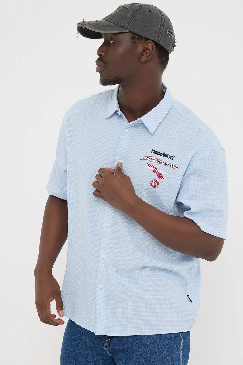 Neovision Decal Check Oversize Short Sleeve Shirt Blue