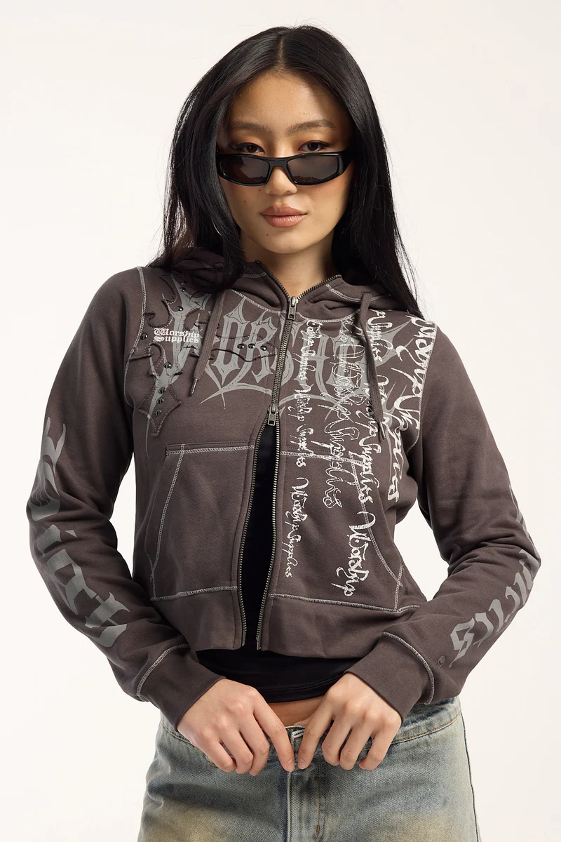 Worship Manic Zip Fleece Jacket Ember Black