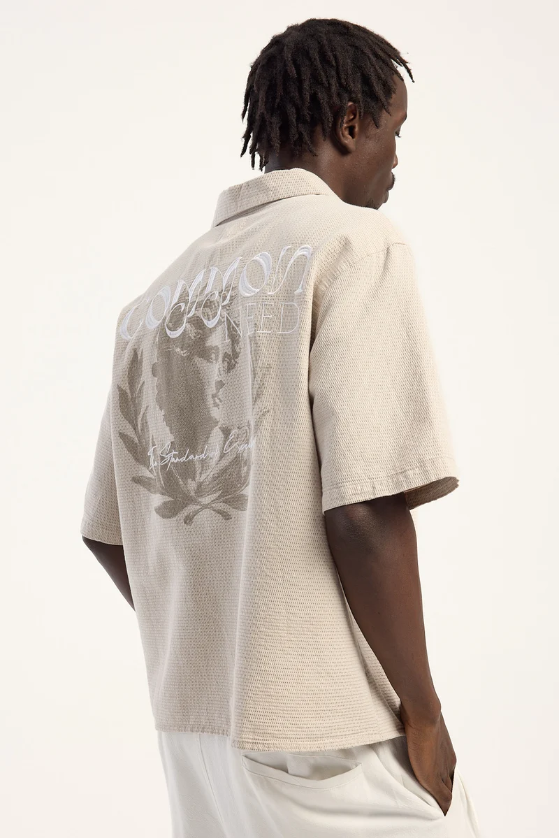 Common Need Fortis Boxy Cropped Resort Shirt Taupe