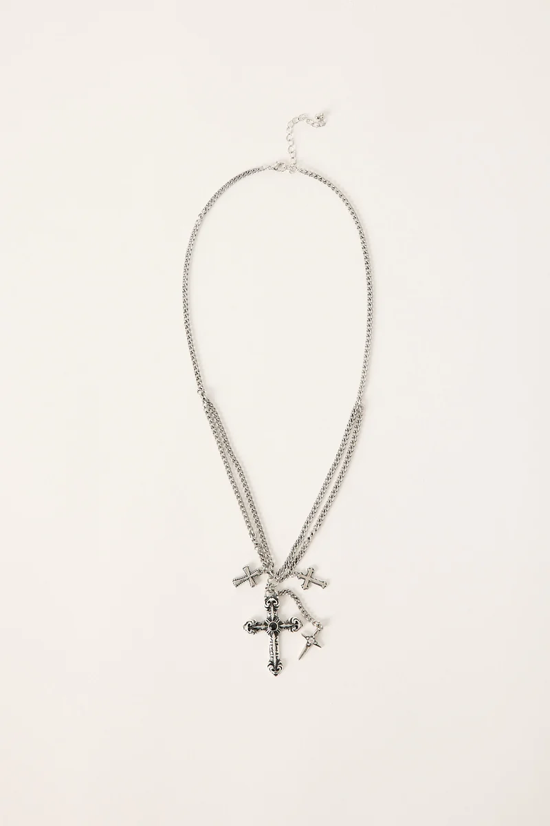 Neovision Faith Layered Cross Necklace Silver