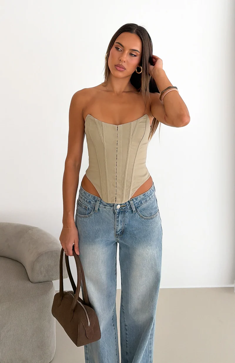 Stripe Nights Strapless Bustier Taupe