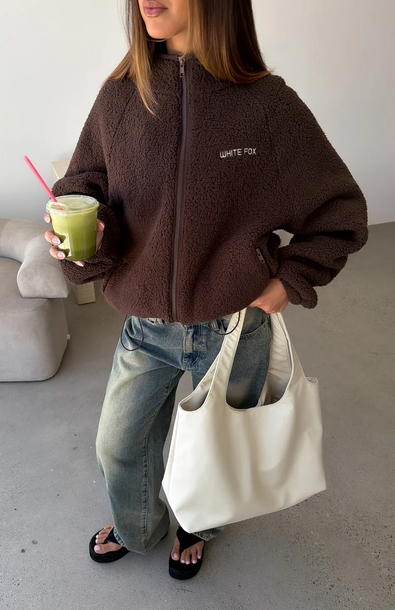 Calm Before The Storm Zip Front Fleece Sweater Chocolate