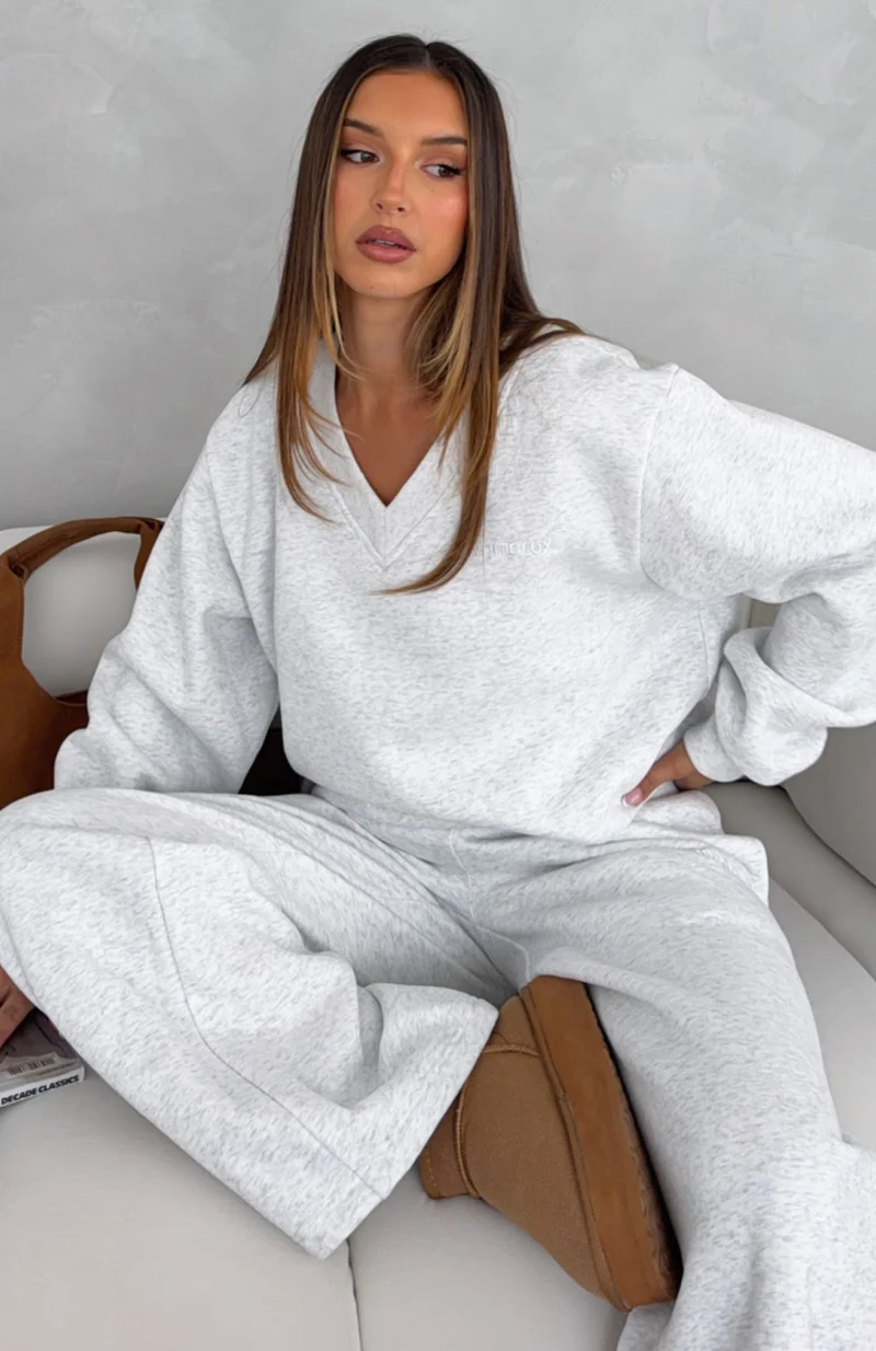 Give You A Break V Neck Oversized Sweater Grey Marle