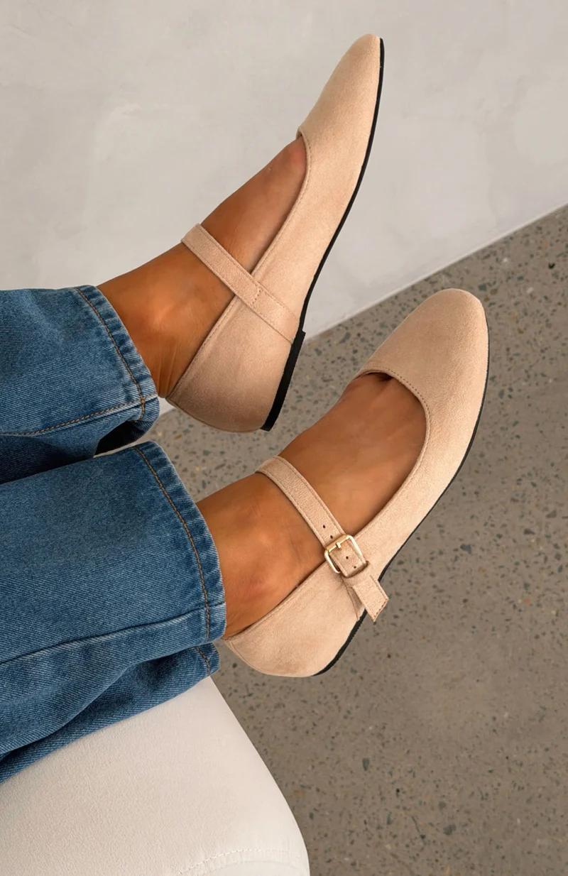 Tayla Ballet Flats Sand Faux Suede