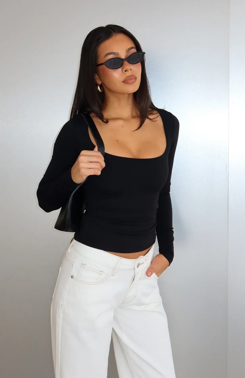 Keep Guessing Long Sleeve Top Black
