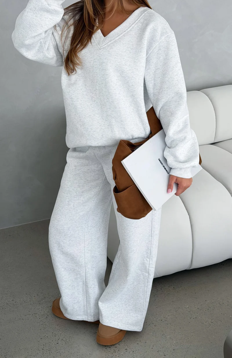 Give You A Break Wide Leg Sweatpants Grey Marle