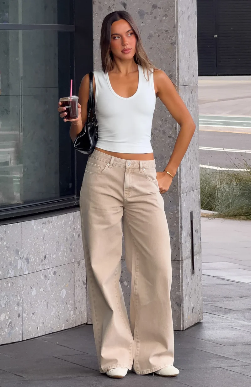 Just My Type Mid Rise Wide Leg Jeans Sesame Wash