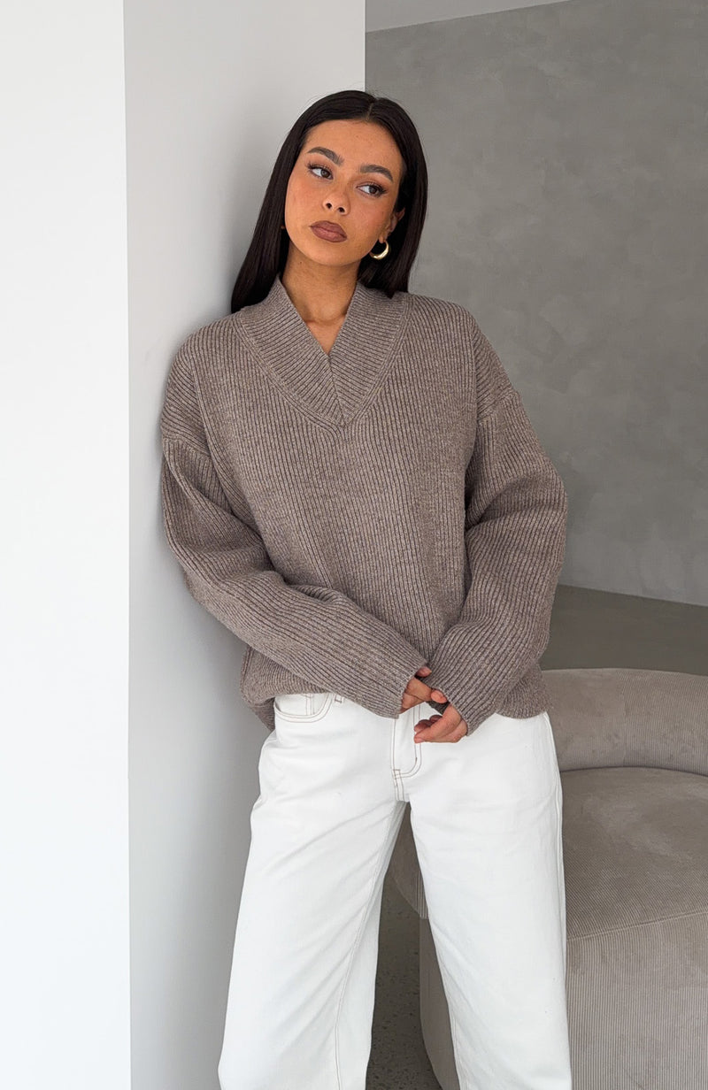 Luzia V Neck Knit Sweater Toast